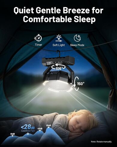 Misting Fan, Portable Camping Fans with 9oz Water Tank, 24000mAh Rechargeable Fan with 4 Speed, Battery Powered Fans with 120H Cooling, Last 5H Mist, 2 Mist Modes, Light, Outsides/Summer Essential in Saudi Arabia