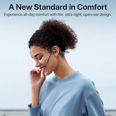 Open Ear Headphones with Mic, 29g Bluetooth Headset, Air Conduction Headphones with Dual Device Connection & Mute, Wireless Headset with Mic for Work, Driving, Office, Workout, Black in Saudi Arabia