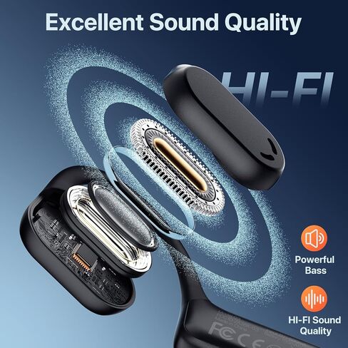 Open Ear Headphones with Mic, 29g Bluetooth Headset, Air Conduction Headphones with Dual Device Connection & Mute, Wireless Headset with Mic for Work, Driving, Office, Workout, Black in Saudi Arabia