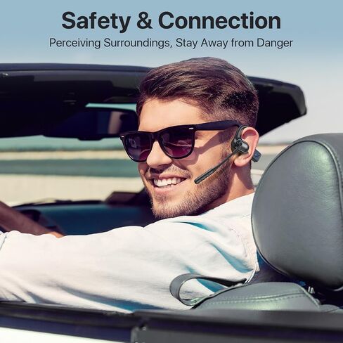 Open Ear Headphones with Mic, 29g Bluetooth Headset, Air Conduction Headphones with Dual Device Connection & Mute, Wireless Headset with Mic for Work, Driving, Office, Workout, Black in Saudi Arabia