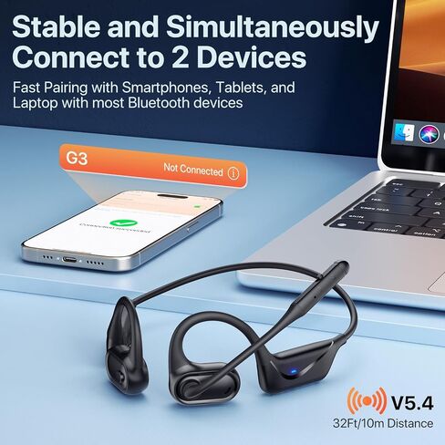 Open Ear Headphones with Mic, 29g Bluetooth Headset, Air Conduction Headphones with Dual Device Connection & Mute, Wireless Headset with Mic for Work, Driving, Office, Workout, Black in Saudi Arabia