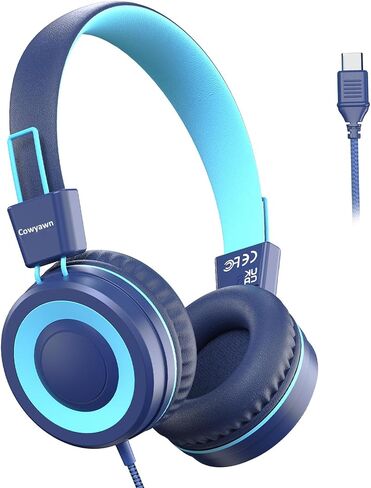 Cowyawn USB Type C Kids Headphones for School, Wired Toddler Headphones, 94dB Volume Limited, HD Stereo Sound, Foldable Lightweight On-Ear Wired Headphones for Kids/Children/Teens/Boys (Dark Blue) in Saudi Arabia