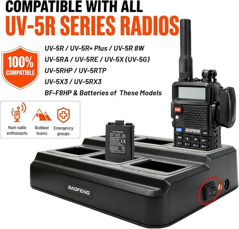 BAOFENG UV-5R Six Way Charger: 6 Slot Multi Unit Battery Charging Station for UV-5R 8W BF-F8HP GT-5R UV-5R+ - Desktop Radio Charger Dock Space Saving for Team Warehouse Emergency Use in Saudi Arabia