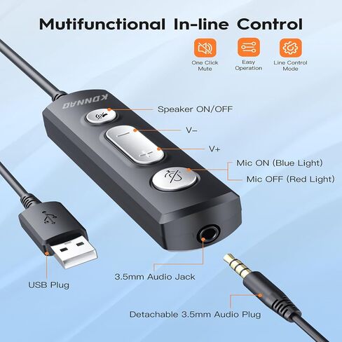 USB Headset with Microphone, 3.5mm Wired Computer Headsets with Noise Cancelling Microphone, Stereo Headphones with MIC for PC, in Line Controls, Work Headset for Skype Zoom Tablet Laptop in Saudi Arabia