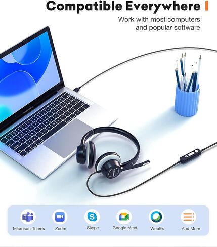 USB Headset with Microphone, 3.5mm Wired Computer Headsets with Noise Cancelling Microphone, Stereo Headphones with MIC for PC, in Line Controls, Work Headset for Skype Zoom Tablet Laptop in Saudi Arabia