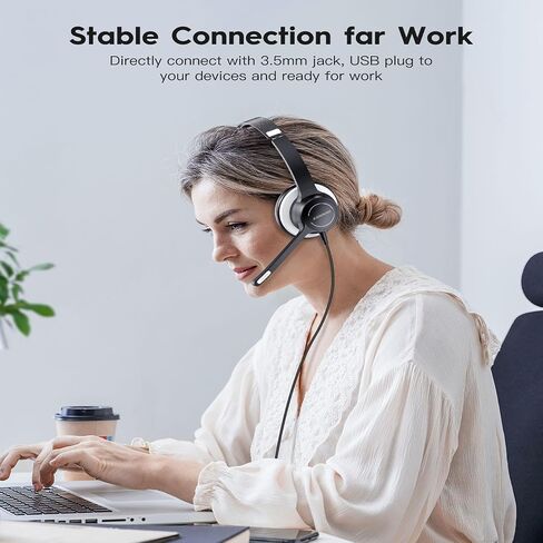 USB Headset with Microphone, 3.5mm Wired Computer Headsets with Noise Cancelling Microphone, Stereo Headphones with MIC for PC, in Line Controls, Work Headset for Skype Zoom Tablet Laptop in Saudi Arabia