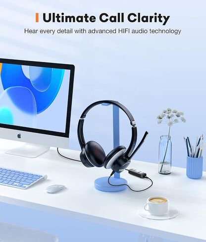 USB Headset with Microphone, 3.5mm Wired Computer Headsets with Noise Cancelling Microphone, Stereo Headphones with MIC for PC, in Line Controls, Work Headset for Skype Zoom Tablet Laptop in Saudi Arabia