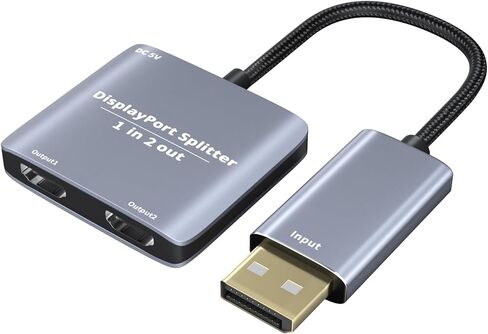 منفذ عرض إلى موزع HDMI مزدوج 1 في 2 مخرج، 4K 60 هرتز DP 1.4 إلى منفذ محول HDMI 2.0 مزدوج، لشاشة الكمبيوتر المحمول MST/SST/توسيع/نسخ العرض (Mac OS Mirror فقط) in Saudi Arabia