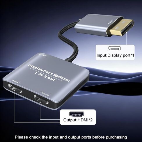 منفذ عرض إلى موزع HDMI مزدوج 1 في 2 مخرج، 4K 60 هرتز DP 1.4 إلى منفذ محول HDMI 2.0 مزدوج، لشاشة الكمبيوتر المحمول MST/SST/توسيع/نسخ العرض (Mac OS Mirror فقط) in Saudi Arabia