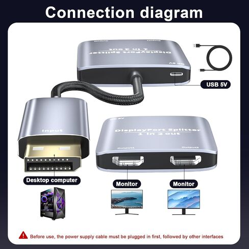 منفذ عرض إلى موزع HDMI مزدوج 1 في 2 مخرج، 4K 60 هرتز DP 1.4 إلى منفذ محول HDMI 2.0 مزدوج، لشاشة الكمبيوتر المحمول MST/SST/توسيع/نسخ العرض (Mac OS Mirror فقط) in Saudi Arabia