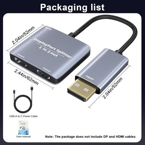 منفذ عرض إلى موزع HDMI مزدوج 1 في 2 مخرج، 4K 60 هرتز DP 1.4 إلى منفذ محول HDMI 2.0 مزدوج، لشاشة الكمبيوتر المحمول MST/SST/توسيع/نسخ العرض (Mac OS Mirror فقط) in Saudi Arabia