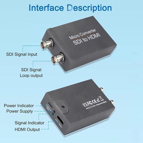 SDI to HDMI Converter with SDI Loop Out, 3G-SDI/HD-SDI/SD-SDI to HDMI Adapter Auto Format Detection for Camera Monitor Projector (Grey) in Saudi Arabia