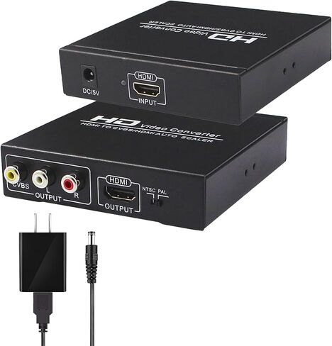 Wonlyus HDMI to HDMI and RCA Converter, 1080P HDMI to AV 3RCA CVBs Composite Video 3.5mm Aux Audio Adapter Supports PAL/NTSC for TV Stick PS3 PC Laptop Xbox HDTV DVD (Black in Saudi Arabia