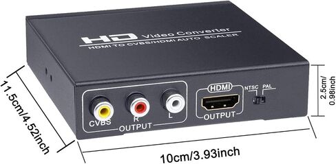 Wonlyus HDMI to HDMI and RCA Converter, 1080P HDMI to AV 3RCA CVBs Composite Video 3.5mm Aux Audio Adapter Supports PAL/NTSC for TV Stick PS3 PC Laptop Xbox HDTV DVD (Black in Saudi Arabia