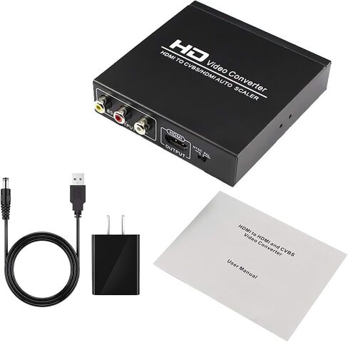 Wonlyus HDMI to HDMI and RCA Converter, 1080P HDMI to AV 3RCA CVBs Composite Video 3.5mm Aux Audio Adapter Supports PAL/NTSC for TV Stick PS3 PC Laptop Xbox HDTV DVD (Black in Saudi Arabia