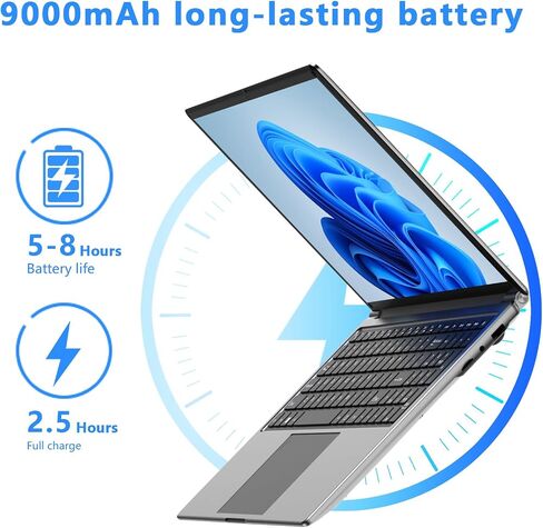 Laptop 16-inch 8GB DDR 256GB SSD portable laptop computer, expandable to 1TB, AMD A9-9400 Radeon R5 CPU up to 3.2 GHz, 9000mAh battery, Numeric Keypad, USB 3.0, dual-band WiFi, webcam, slim laptops in Saudi Arabia