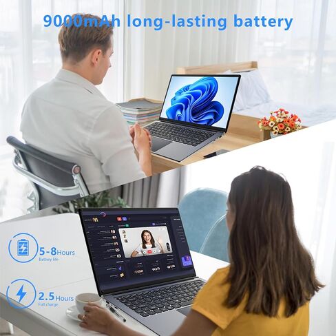 Laptop 16-inch 8GB DDR 256GB SSD portable laptop computer, expandable to 1TB, AMD A9-9400 Radeon R5 CPU up to 3.2 GHz, 9000mAh battery, Numeric Keypad, USB 3.0, dual-band WiFi, webcam, slim laptops in Saudi Arabia