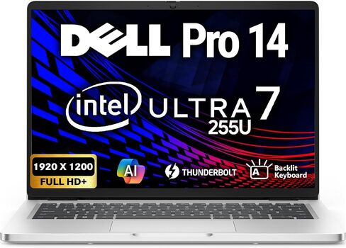 Oemgenuine Dell Pro 14 AI Business Laptop, 14" FHD+ Display, Intel Core Ultra 7 255U Processor, 32GB DDR5 RAM, 512GB PCIe SSD, WiFi 6E + BT, Backlit Keyboard, FHD Webcam, Windows 11 Pro - Silver in Saudi Arabia