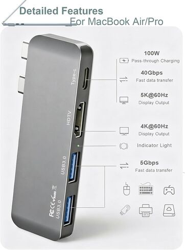 USB-C Hub for MacBook Neo/Pro/Air, MacBook Dock with 4k60Hz,1Type c 2USB3.0 in Saudi Arabia