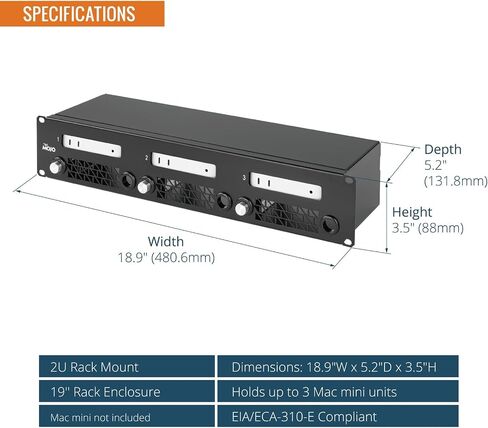 Tecmojo 2U Rack Mount Enclosure for 3 Mac mini, 19-Inch Rackmount with Individual Power Control, Front Port Access, SSD Storage Space and Cable Management in Saudi Arabia