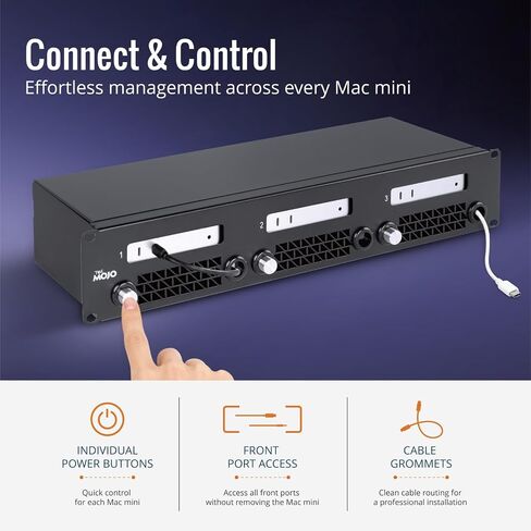 Tecmojo 2U Rack Mount Enclosure for 3 Mac mini, 19-Inch Rackmount with Individual Power Control, Front Port Access, SSD Storage Space and Cable Management in Saudi Arabia