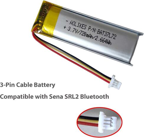 AOLIKES 3.7v 720mAh Battery Replacement for Sena SRL2 Motorcycle Bluetooth Communication System, SRL 2 Battery with JST PH1.0/3P Connector Wires - Incompatible with SRL in Saudi Arabia