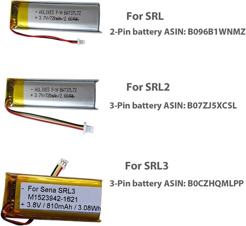 AOLIKES 3.7v 720mAh Battery Replacement for Sena SRL2 Motorcycle Bluetooth Communication System, SRL 2 Battery with JST PH1.0/3P Connector Wires - Incompatible with SRL in Saudi Arabia