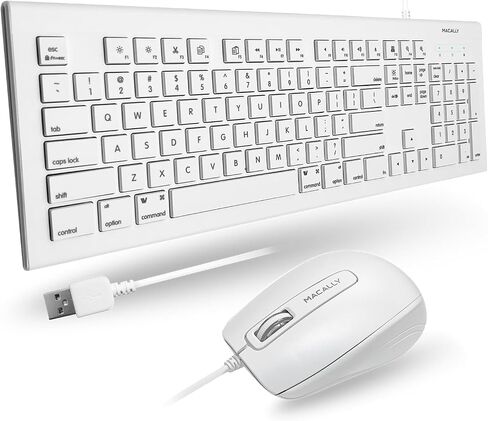 Macally 104 Key USB Wired Keyboard and Mouse Combo with Apple Shortcut Keys for Mac, iMac, Macbook, and Windows PC (MKEYECOMBO), White in Saudi Arabia