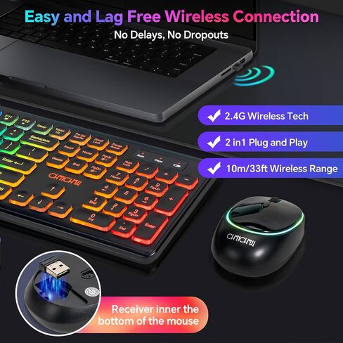 CHONCHOW Wireless Keyboard and Mouse Combo, Rechargeable Silent 2.4GHz 3DPI in Saudi Arabia