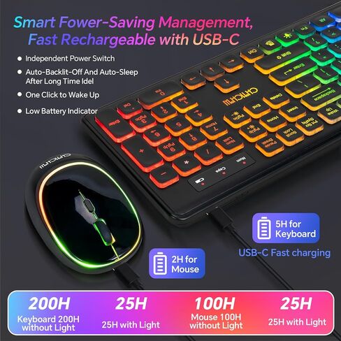 CHONCHOW Wireless Keyboard and Mouse Combo, Rechargeable Silent 2.4GHz 3DPI in Saudi Arabia