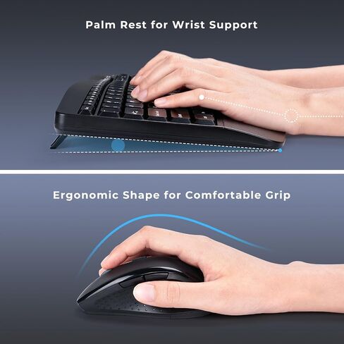 Wireless Keyboard and Mouse Combo, 2.4G Ergonomic Wave Keys, Black in Saudi Arabia