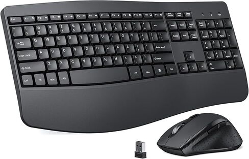 Wireless Keyboard and Mouse Combo, 2.4G Ergonomic Wave Keys, Black in Saudi Arabia
