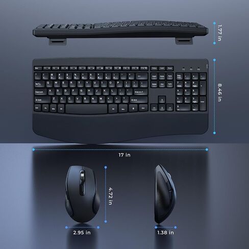 Wireless Keyboard and Mouse Combo, 2.4G Ergonomic Wave Keys, Black in Saudi Arabia
