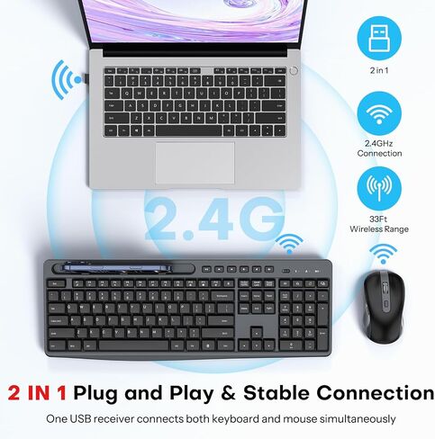 OMOTON Wireless Keyboard and Mouse Combo, 2.4G Quiet Set with Phone Holder in Saudi Arabia