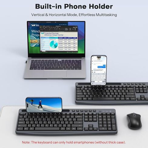 OMOTON Wireless Keyboard and Mouse Combo, 2.4G Quiet Set with Phone Holder in Saudi Arabia