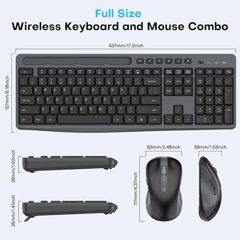 OMOTON Wireless Keyboard and Mouse Combo, 2.4G Quiet Set with Phone Holder in Saudi Arabia