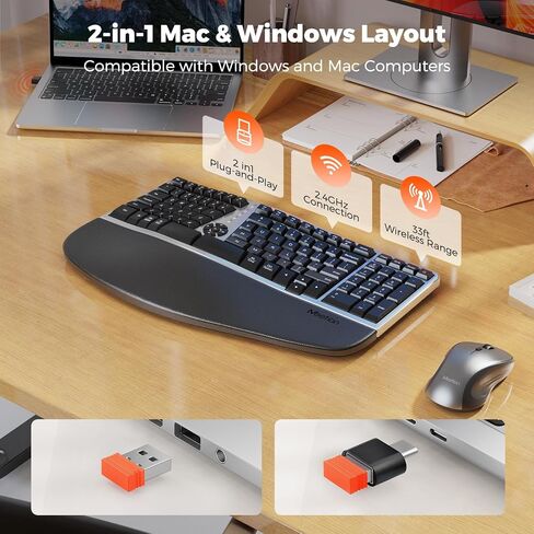 MEETION Ergonomic Wireless Keyboard Mouse, 2.4GHz Split Palm Rest Keyboard in Saudi Arabia