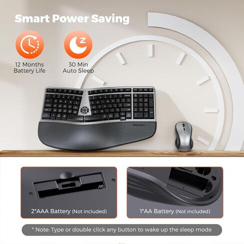 MEETION Ergonomic Wireless Keyboard Mouse, 2.4GHz Split Palm Rest Keyboard in Saudi Arabia