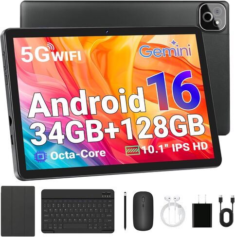 2 in 1 Android 16 Tablet with Keyboard Mouse Stylus Case, 34GB RAM 128GB 1TB Expand, Octa-Core Processor, 6000Ah Battery, HD Screen Widevine L1, Dual Cameras Face Unlock, WiFi 6 BT 5.4 Tablets Bundle in Saudi Arabia