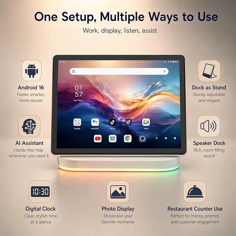 Jeazans 2026 Upgraded Android 16 Tablet with 64GB+1TB Expand, 10.1 inch Tablet with 8-Core, Dock Station, Gemini Ai, WiFi 6, Bluetooth 5.4, 3-Year Protection, Tablet for Students, Kids& Adults in Saudi Arabia