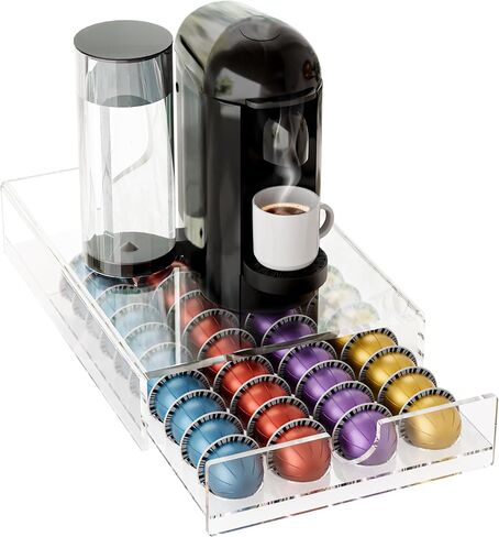 Acrylic Coffee Pod Organizer for Nespresso Vertuo Pod Holder 40 Pods Clear Vertuo Pod Storage Drawer (1 Tier) (Transparent Black) in Saudi Arabia