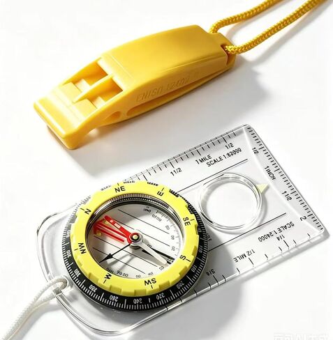 Navigation Compass & Whistle Kit - Essential Gear for Orienteering, Camping, Training, Exploration & Youth Outdoor Education in Kuwait