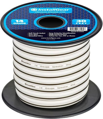 InstallGear 14 Gauge AWG Speaker Wire Cable - 30ft White, Outdoor & Automotive/Marine in Saudi Arabia