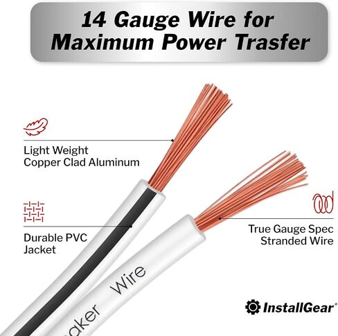 InstallGear 14 Gauge AWG Speaker Wire Cable - 30ft White, Outdoor & Automotive/Marine in Saudi Arabia
