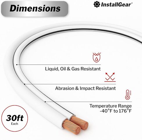 InstallGear 14 Gauge AWG Speaker Wire Cable - 30ft White, Outdoor & Automotive/Marine in Saudi Arabia