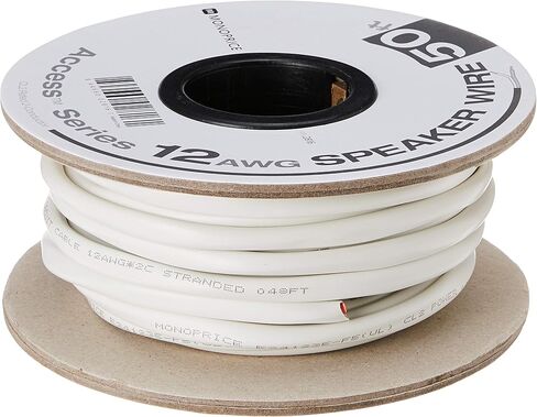 Monoprice 2 Conductor Speaker Wire - CL2 Rated, 99.9% Oxygen-Free Pure Bare Copper, 12AWG, 50 Feet, White - Access Series in Saudi Arabia