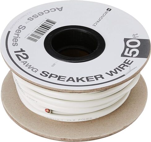 Monoprice 2 Conductor Speaker Wire - CL2 Rated, 99.9% Oxygen-Free Pure Bare Copper, 12AWG, 50 Feet, White - Access Series in Saudi Arabia