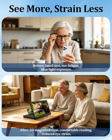 12" Phone Screen Magnifier, 3D HD Cell Phone Magnifier Screen with Vertical & Horizontal Switch, Foldable Mobile Phone Amplifier Enlarger for Movies and Gaming, Compatible with All Smartphones in Saudi Arabia