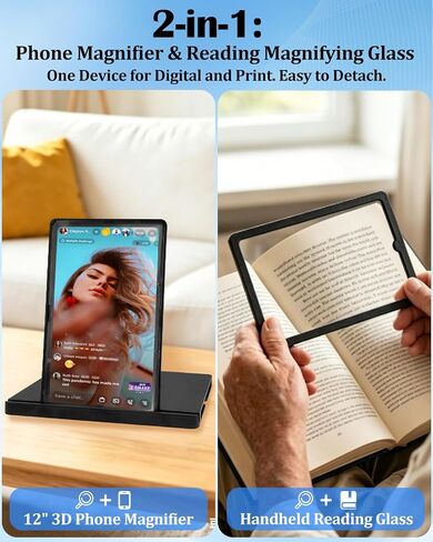 12" Phone Screen Magnifier, 3D HD Cell Phone Magnifier Screen with Vertical & Horizontal Switch, Foldable Mobile Phone Amplifier Enlarger for Movies and Gaming, Compatible with All Smartphones in Saudi Arabia