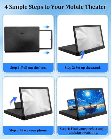 12" Phone Screen Magnifier, 3D HD Cell Phone Magnifier Screen with Vertical & Horizontal Switch, Foldable Mobile Phone Amplifier Enlarger for Movies and Gaming, Compatible with All Smartphones in Saudi Arabia